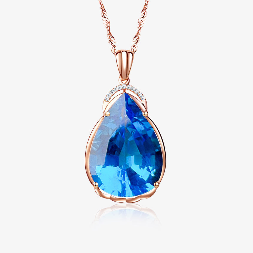 Thalassa’s Tear – Pear Cut Swiss Blue Topaz Pendant - SARATTI