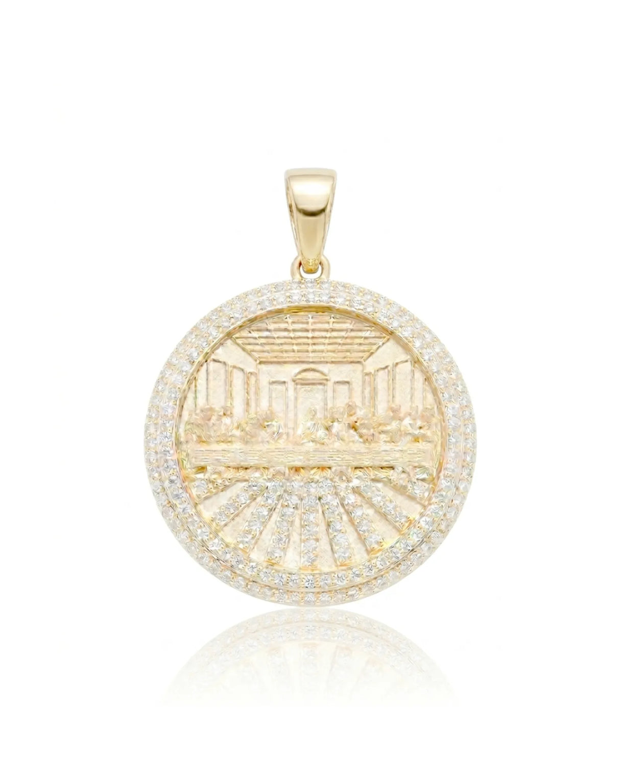 The Last Supper Diamond Pendant in 18K Yellow Gold with natural diamond halo | SARATTI