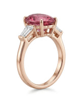 Three-stone tourmaline ring with pink oval gemstone and rose gold diamond accents | SARATTI