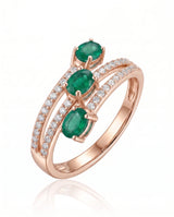 Three oval emerald ring with diamonds in 18K Rose Gold | SARATTI