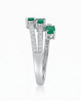 Three oval emerald ring with diamonds in 18K White Gold | SARATTI