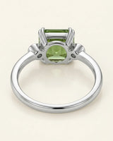 Three stone green tourmaline engagement ring with diamonds in 18K white gold | SARATTI