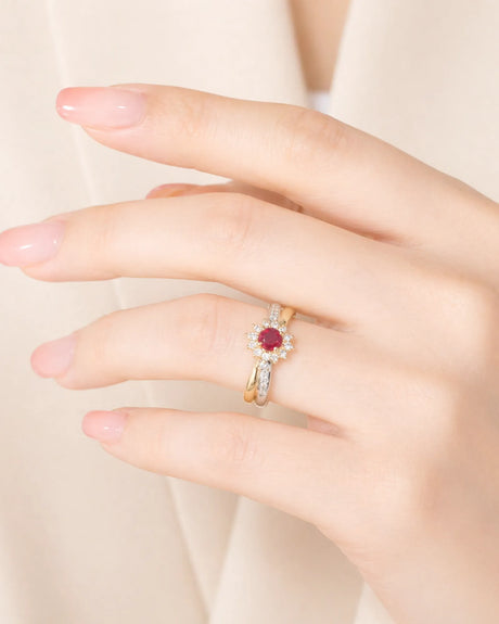 Timeless Ruby and Diamond Ring in 18K White & Yellow Gold | SARATTI