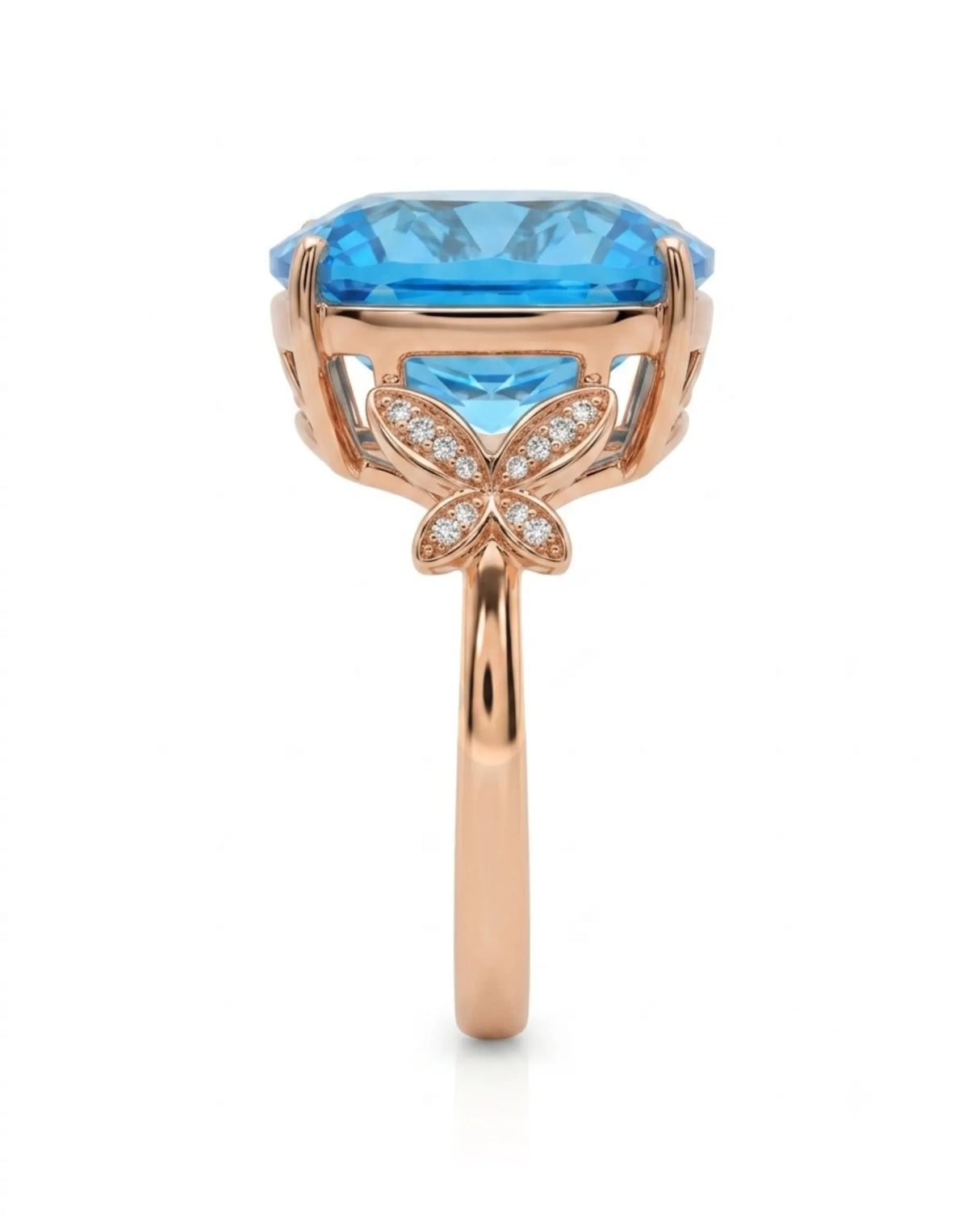 Topaz birthstone ring with butterfly details and diamonds for milestone gifting in 18K rose gold | SARATTI