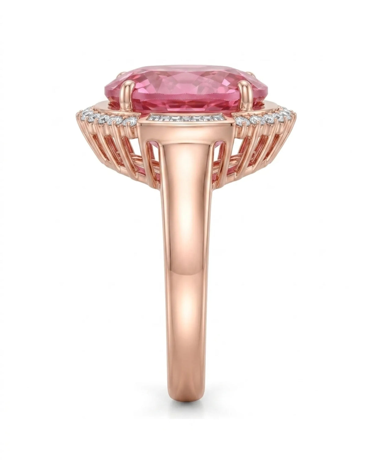 Tourmaline engagement ring with oval pink gemstone and diamonds in 18K rose gold | SARATTI