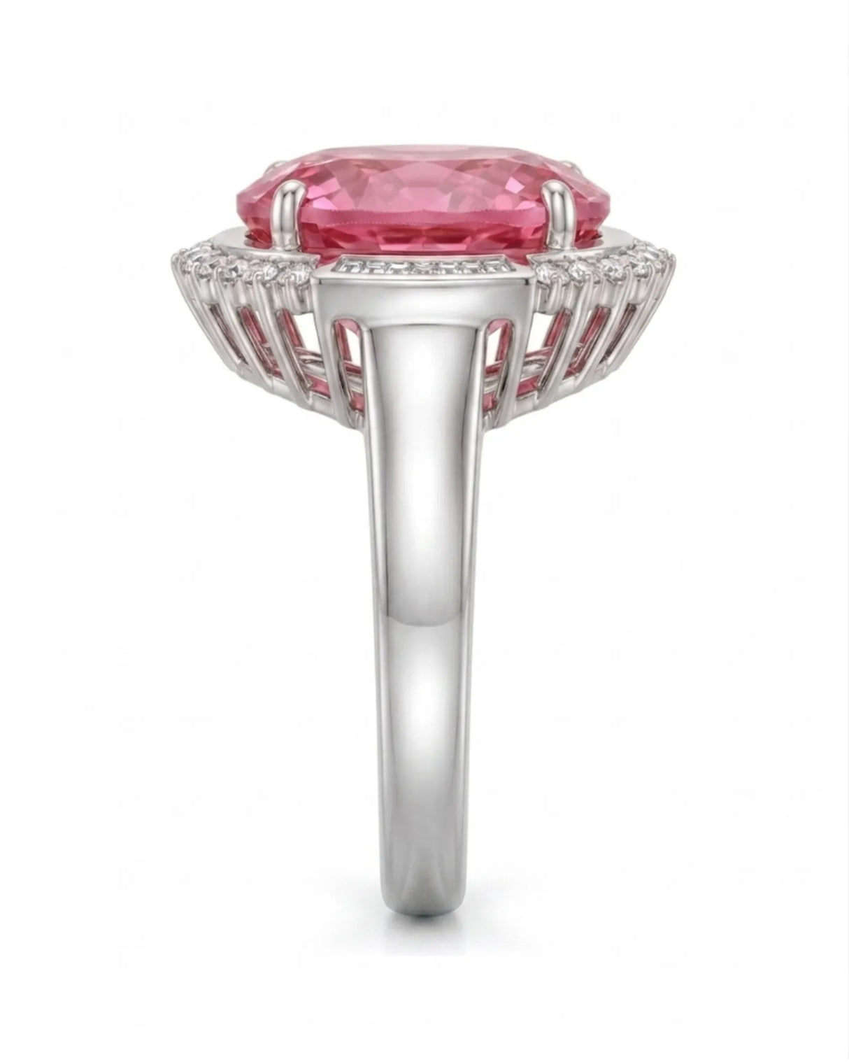 Tourmaline engagement ring with oval pink gemstone and diamonds in 18K white gold | SARATTI