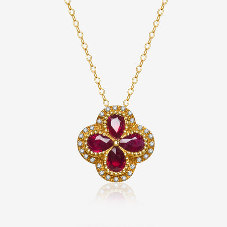 Trébol Rojo Natural Ruby and Diamonds Necklace - SARATTI