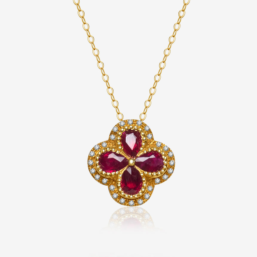 Trébol Rojo Natural Ruby and Diamonds Necklace - SARATTI