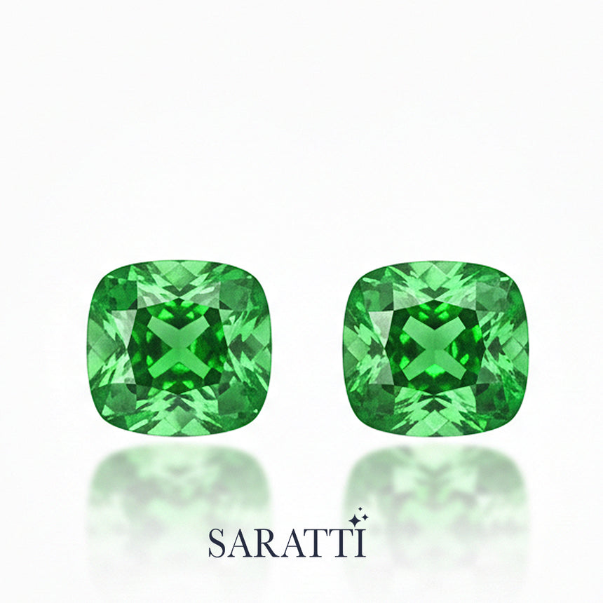 Transparent Natural Tsavorite Cushion Matched Pair | SARATTI