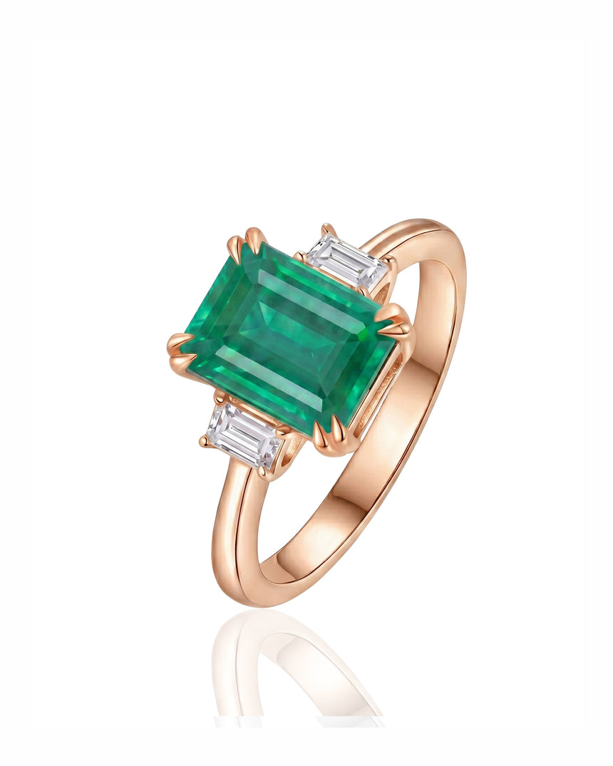 Trinity Accord natural emerald and diamond ring in 18K Rose Gold | SARATTI