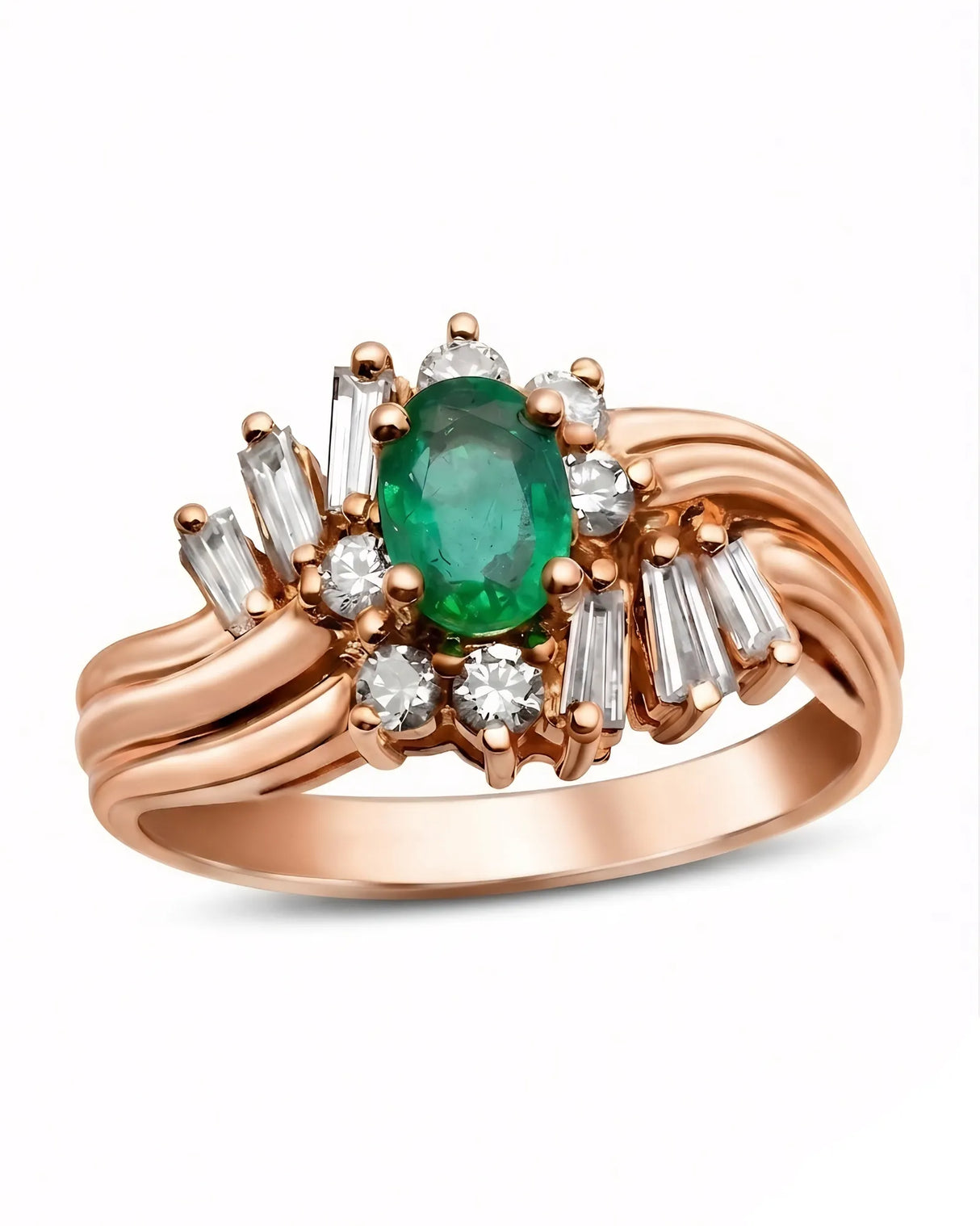 Triple Arc natural emerald and diamond ring in 18K rose gold | SARATTI