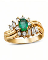 Triple Arc natural emerald and diamond ring in 18K yellow gold | SARATTI