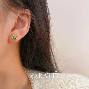Model wears the Tsavorite Bunny Stud Earrings | Saratti 