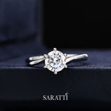 Round Diamond Twisted Shank Engagement Ring in 18K White Gold | Saratti Jewelry 