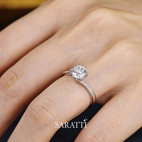 Round Diamond Engagement Ring in 18K White Gold | Saratti Jewelry 