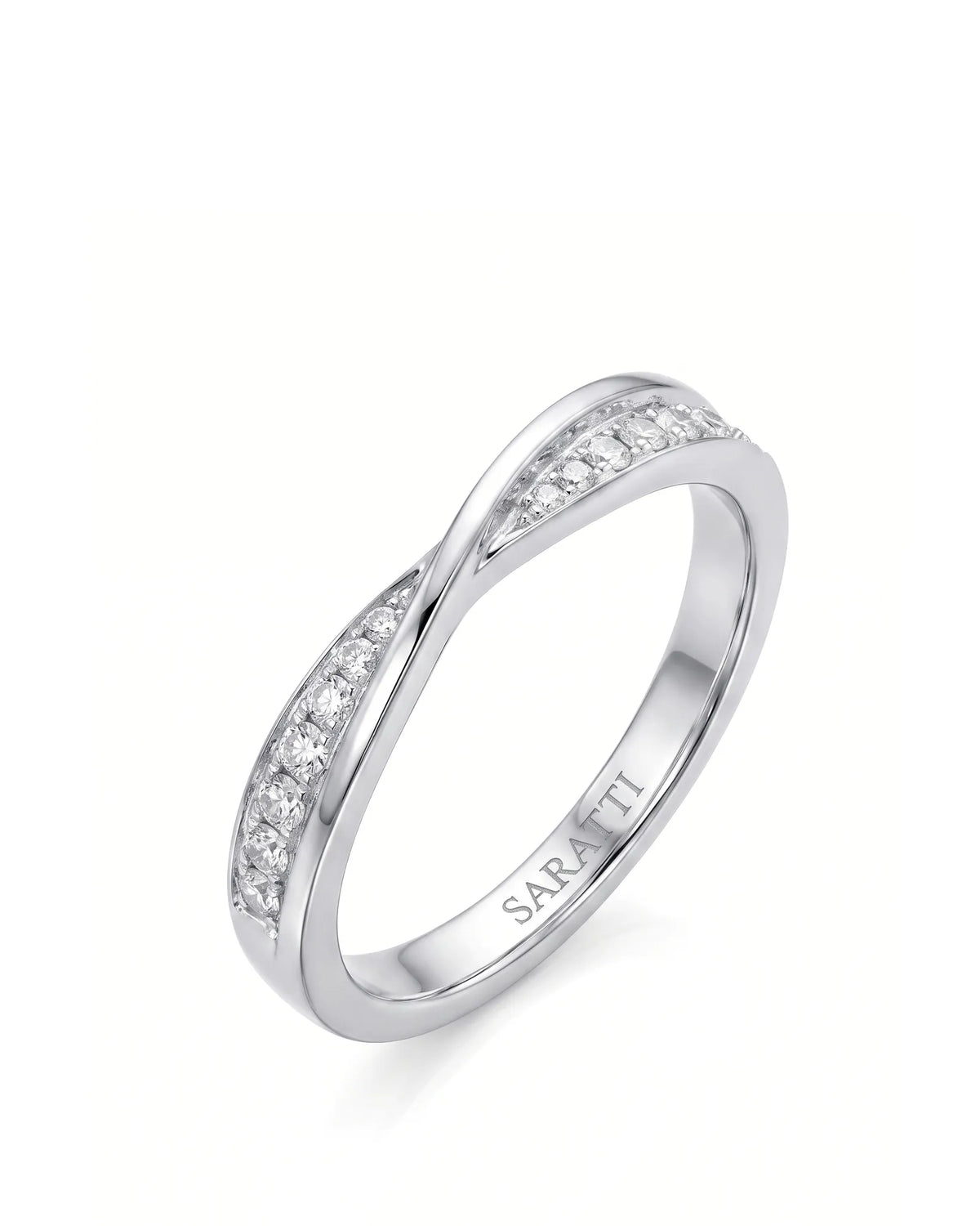 Twisted Shank Natural Diamond Eternity Wedding Band in Platinum | SARATTI