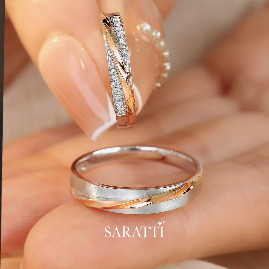 Twisted Two-Tone Wedding Band Set |  Saratti Jewelry