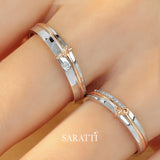 Bezel Set Diamond 18K White and Rose Gold Two-Tone Ribbon Wedding Bands | Saratti