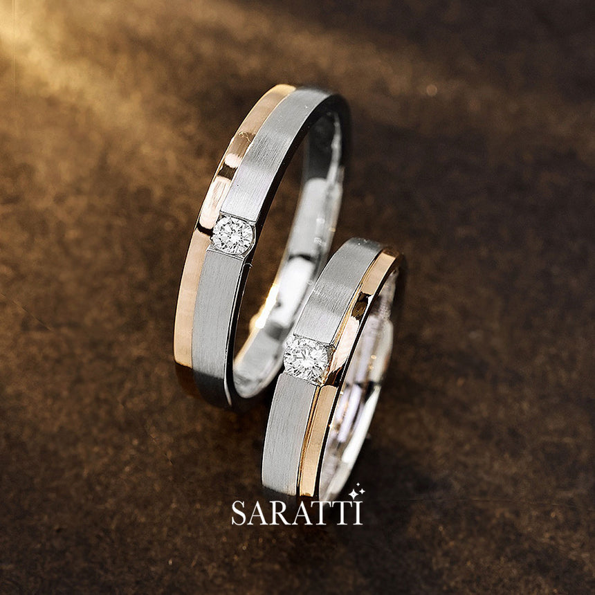 Diamond Wedding Set White &amp; Rose Gold | Saratti