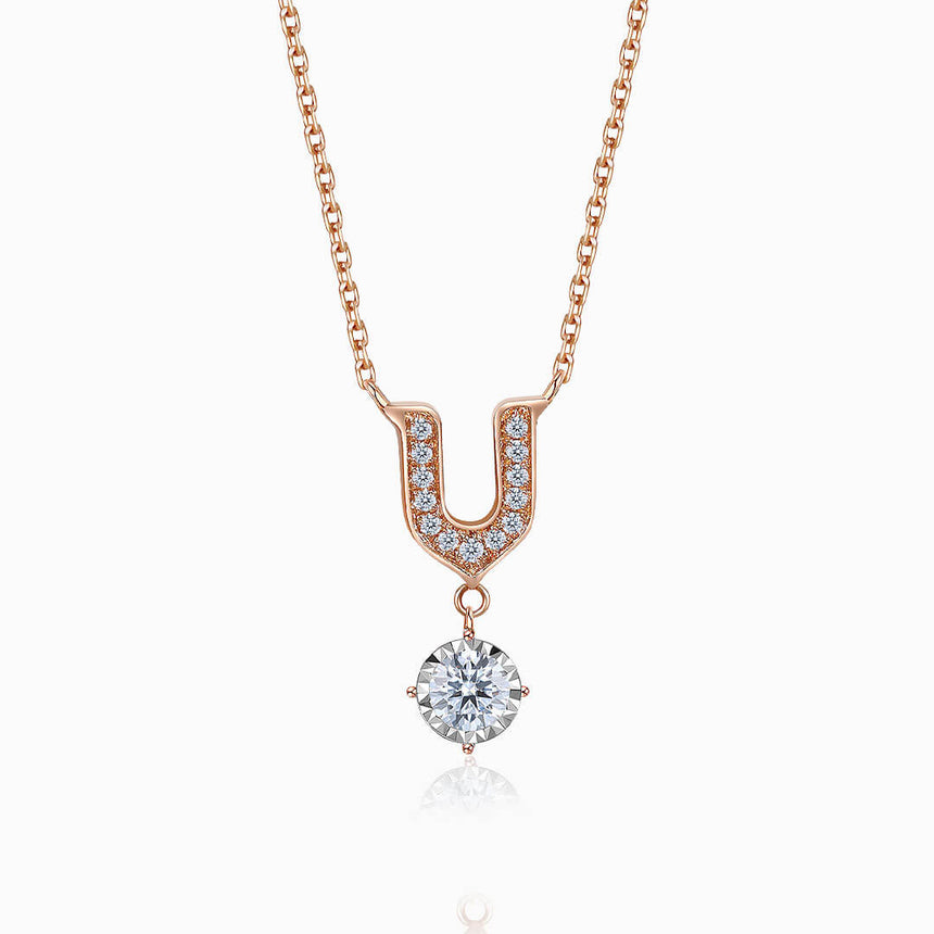 U Shaped Diamond Necklace in Rose Gold | Saratti