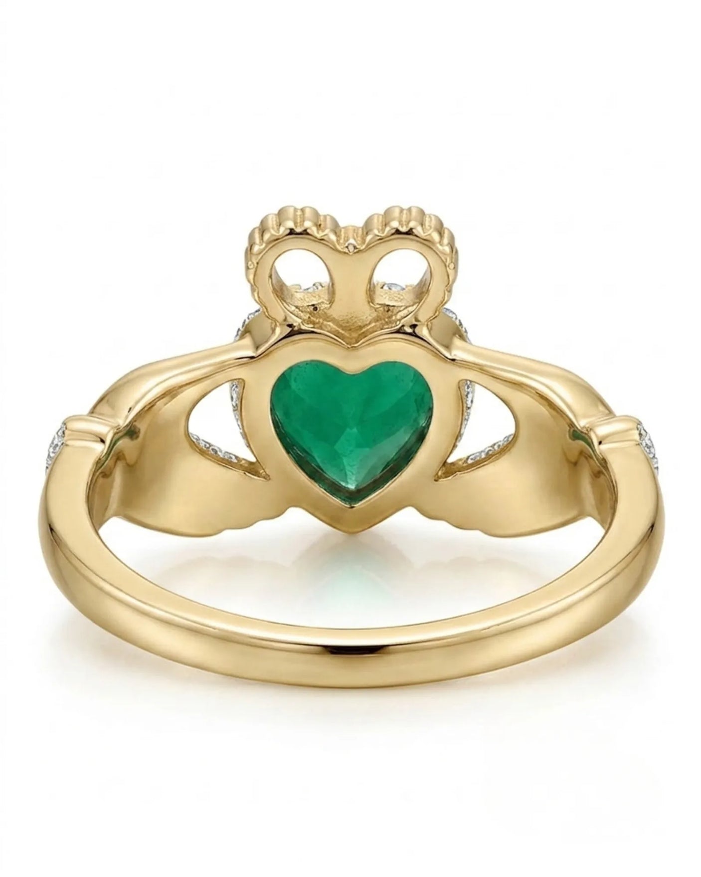 Coronet Heart Emerald Claddagh Ring