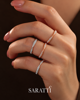 Twisted Shank Natural Diamond Eternity Wedding Band in 18K White Gold on model | SARATTI