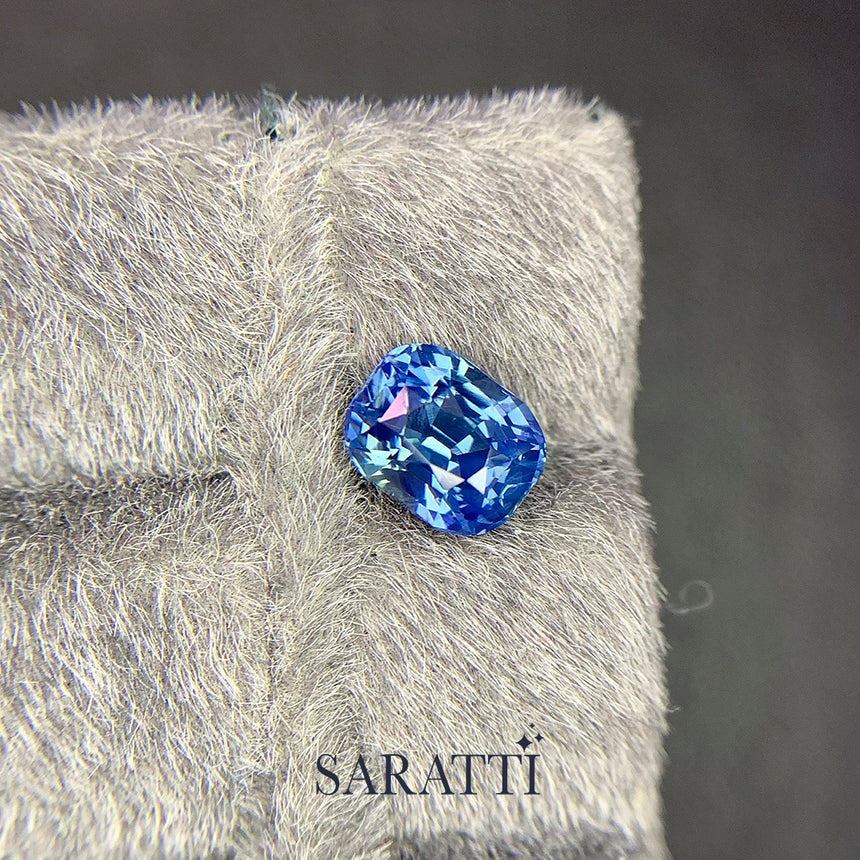 Unheated Natural blue sapphire cushion brilliant faceting detail | SARATTI
