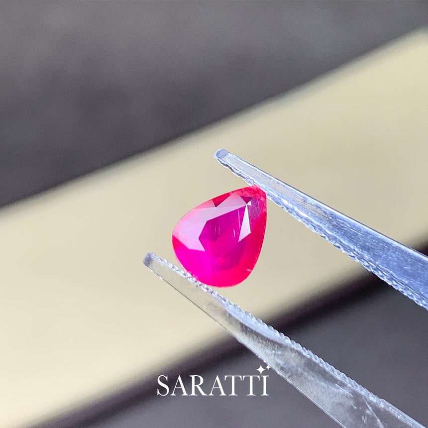 Unheated Natural intense red ruby pear gemstone | SARATTI  