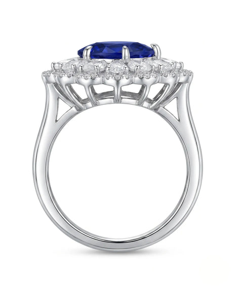 Unheated pear sapphire and diamond floral dual purpose ring in 18K white gold | SARATTI