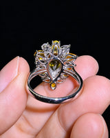 Unheated yellow sapphire floral cocktail ring in platinum - SARATTI