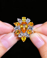 Unheated yellow sapphire floral cocktail ring in platinum | SARATTI