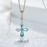 Unique Aquamarine and Diamonds 18K White Gold Necklace with Custom Cut Aquamarine Gemstones | Saratti Jewelry