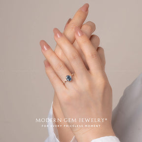 Blue Oval Moissanite Ring on Hand | Modern Gem Jewelry