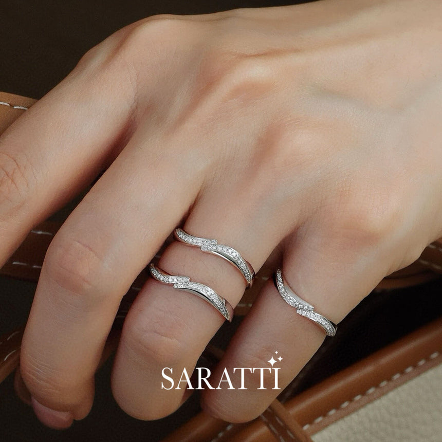 Unique Diamond Band on Hand | Wavy Diamond Wedding Ring | Saratti