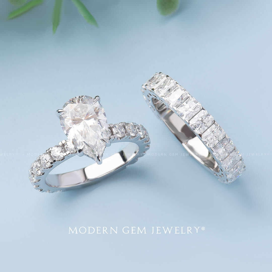 Elegant Platinum Wedding Set | Modern Gem Jewelry