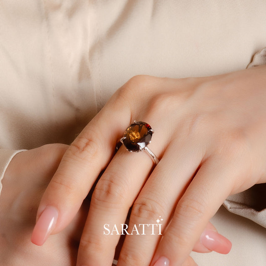 Oval Imperial Topaz Ring in Platinum On Hand | Saratti | Saratti Jewelry 