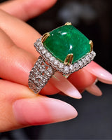 VERDARA - Emerald Legacy Cushion Diamond Halo Ring