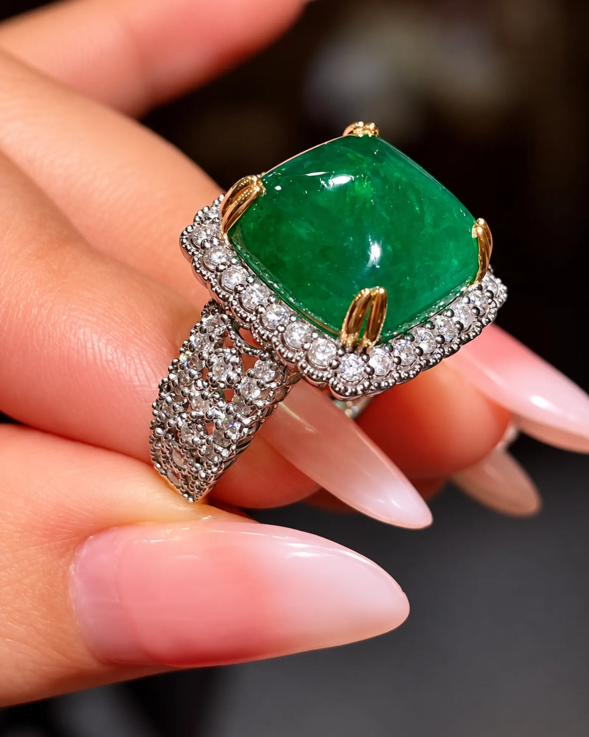 VERDARA — Emerald Legacy Cushion Diamond Halo Ring