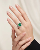 VERDARA emerald cushion diamond halo ring | SARATTI