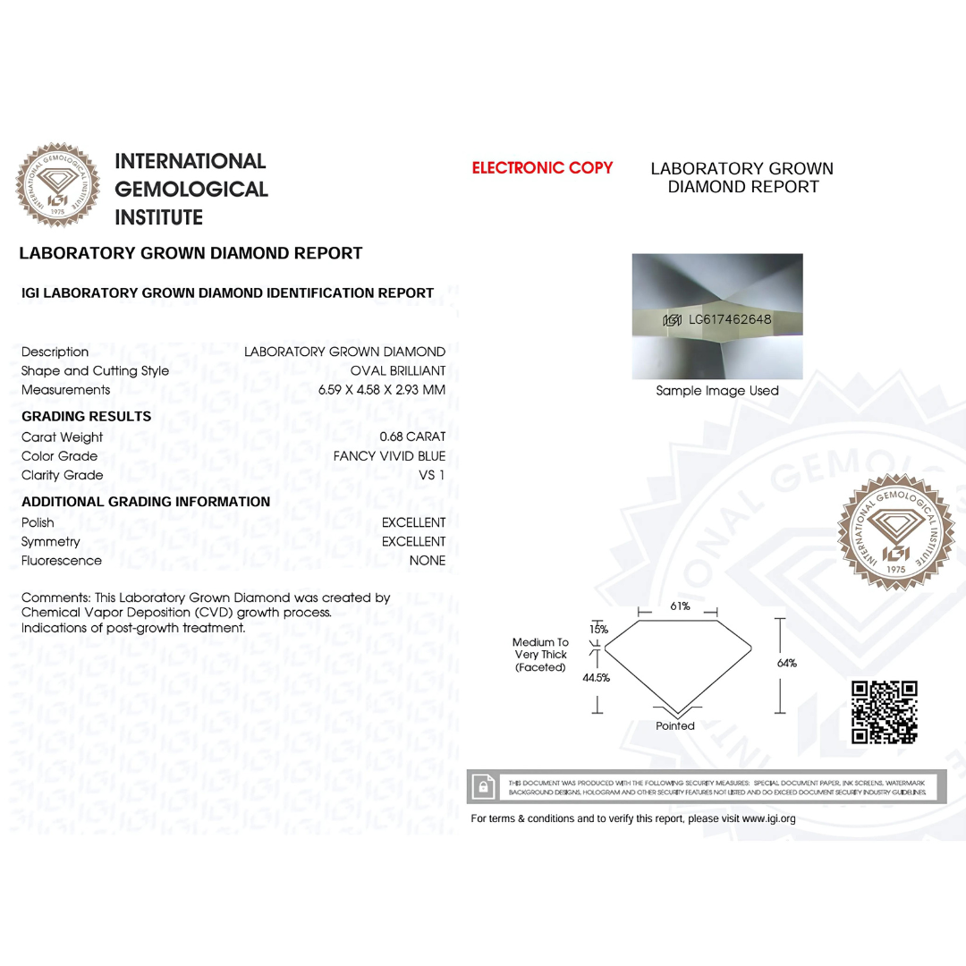 VS 1 Clarity Fancy Vivid Blue Lab Diamond Certificate | Saratti