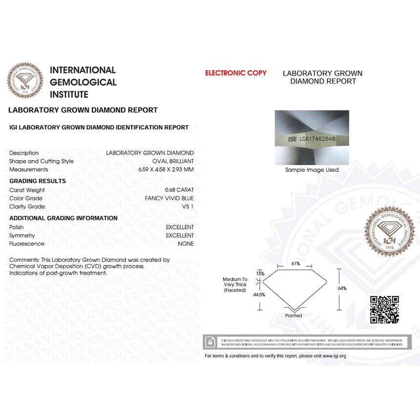 VS 1 Clarity Fancy Vivid Blue Lab Diamond Certificate | Saratti