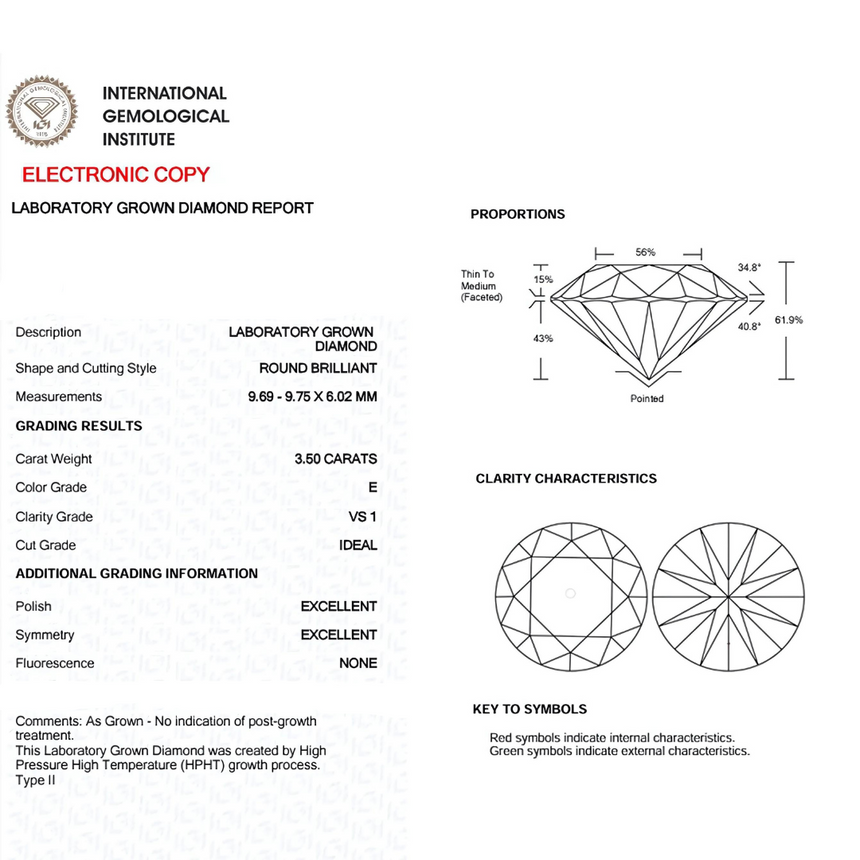 VS 1 Clarity E-colored Round Lab Diamond Certificate | Saratti