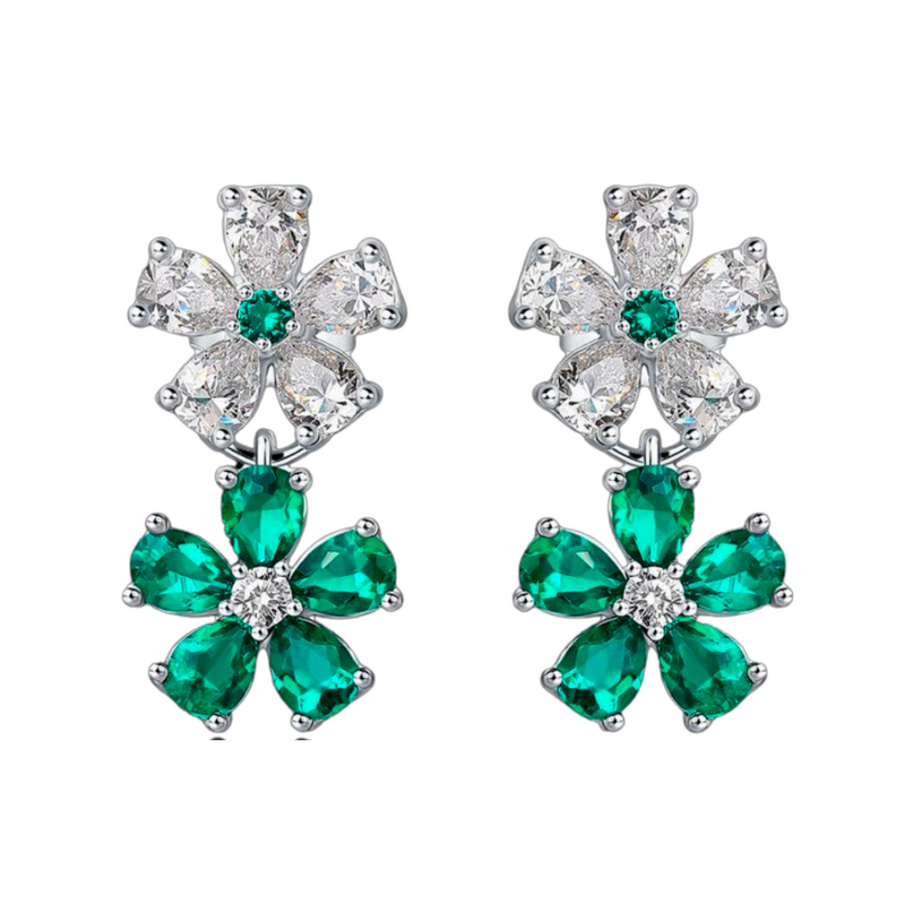 Verdant Reverie: Lab Grown Emerald Double Flower Earrings