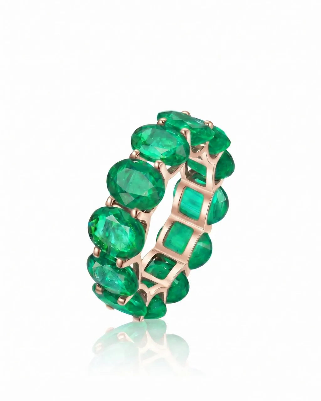 Verdant Orbis Colombian Natural Emerald Eternity Band in 18K Rose Gold | SARATTI