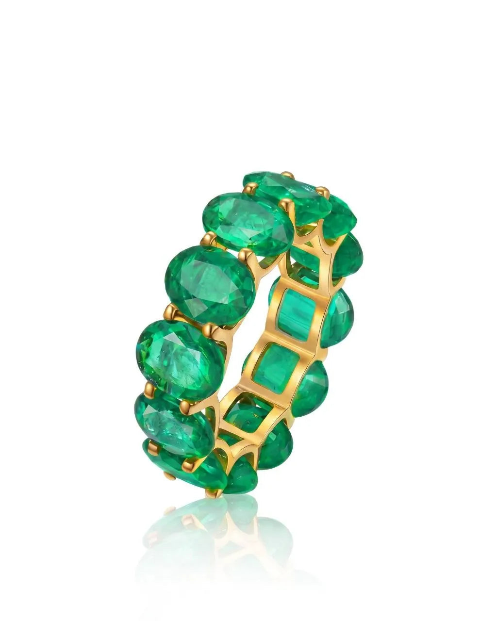 Verdant Orbis Colombian Natural Emerald Eternity Band in 18K Yellow Gold | SARATTI