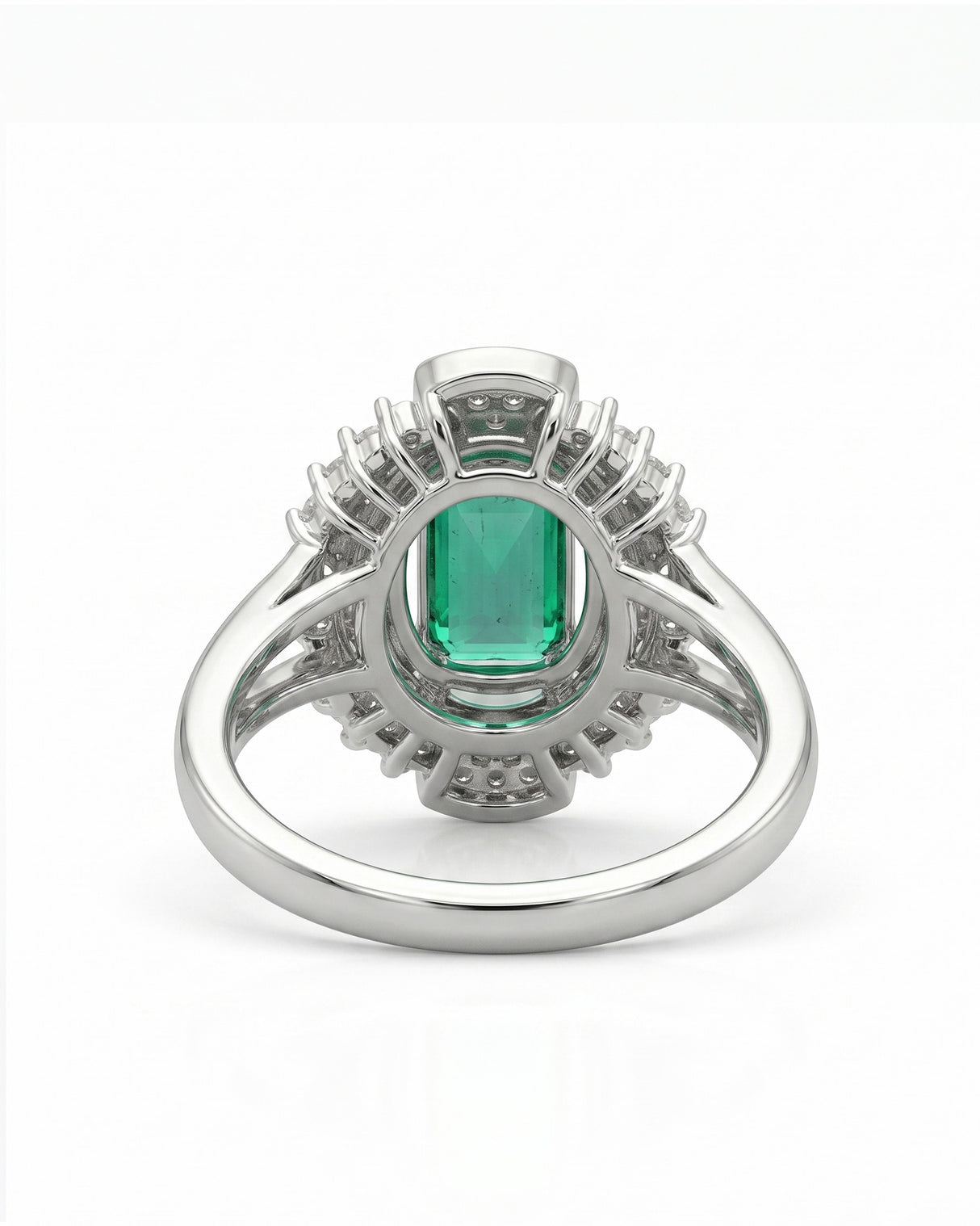 Verdant Orbit Natural Emerald & Diamond Halo Ring White Gold