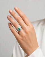 Verdant Orbit Natural Emerald & Diamond Halo Ring Platinum