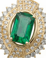 Verdant Orbit Natural Emerald & Diamond Halo Ring Yellow Gold