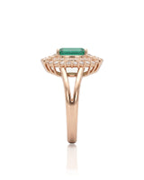 Verdant Orbit Natural Emerald & Diamond Halo Ring in Rose Gold