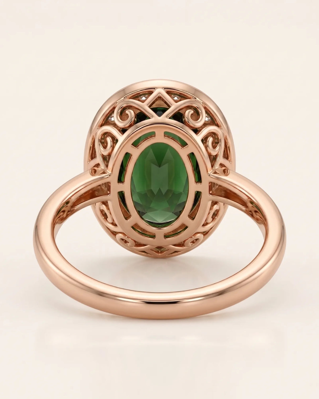 Verdantia diamond halo tourmaline ring with oval green gemstone in 18K rose gold | SARATTI